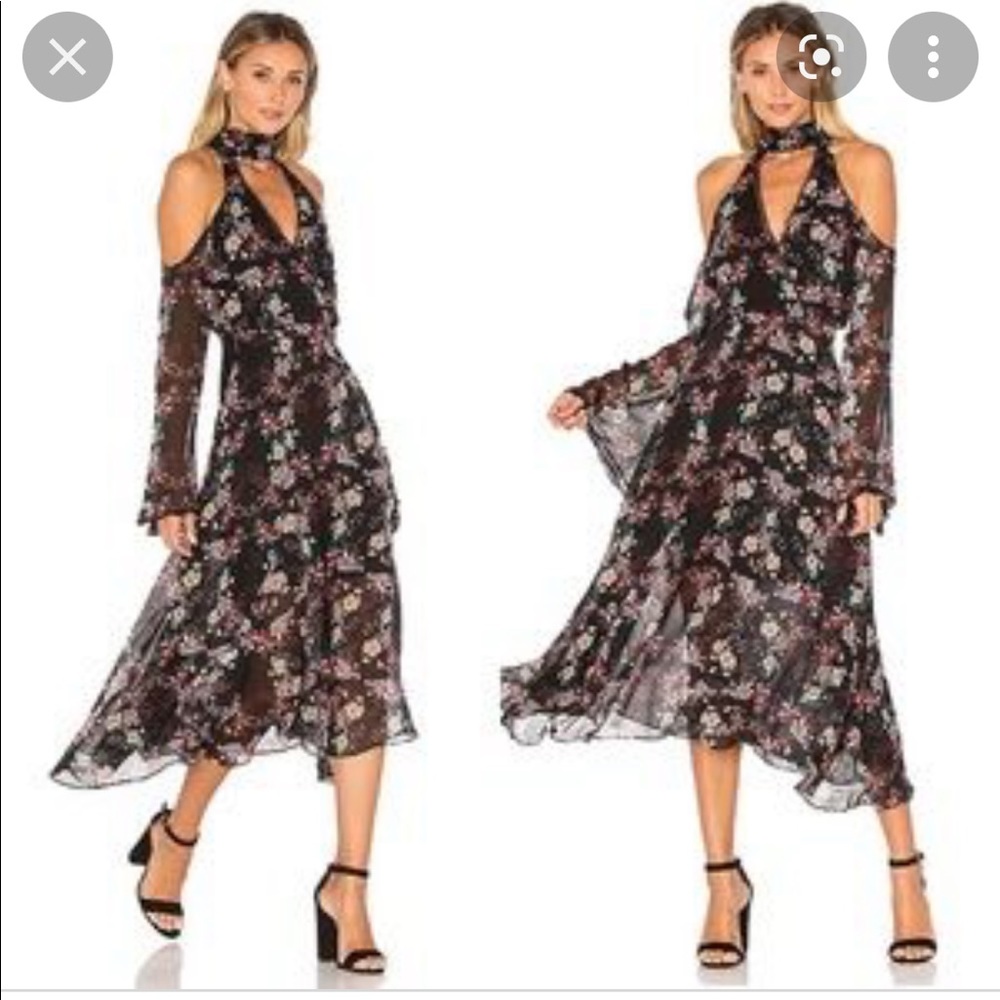 Nicholas Floral Print Silk Cold-Shoulder Midi Dress 4